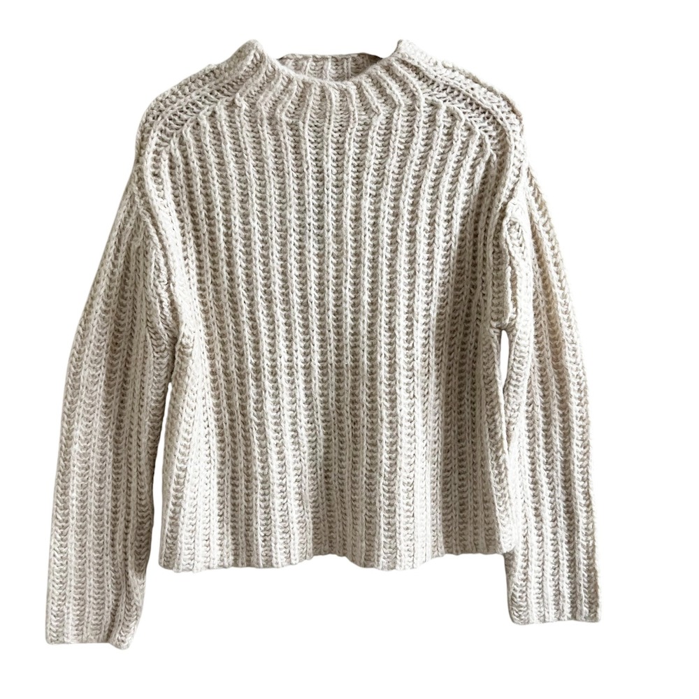 INDUSTRY Alpaca Wool Blend Ribbed Sweater Cream Beige Small Women Mock Neck NWT